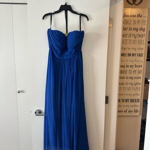 Blue Strapless Evening Gown - Elegant Pleated Bodice
